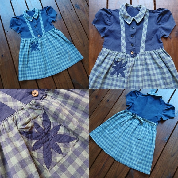 True vintage antique 1930's 30's baby toddler little girls blue plaid dress - Picture 5 of 8